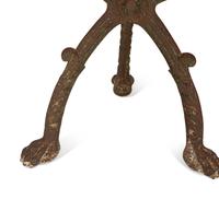 A Cast Iron Base Table with Stone Inset Concrete Top
