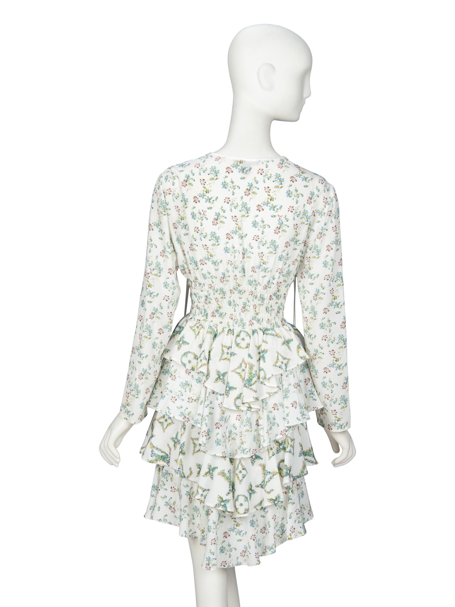 LOUIS VUITTON, FLORAL SILK RUFFLE DRESS
