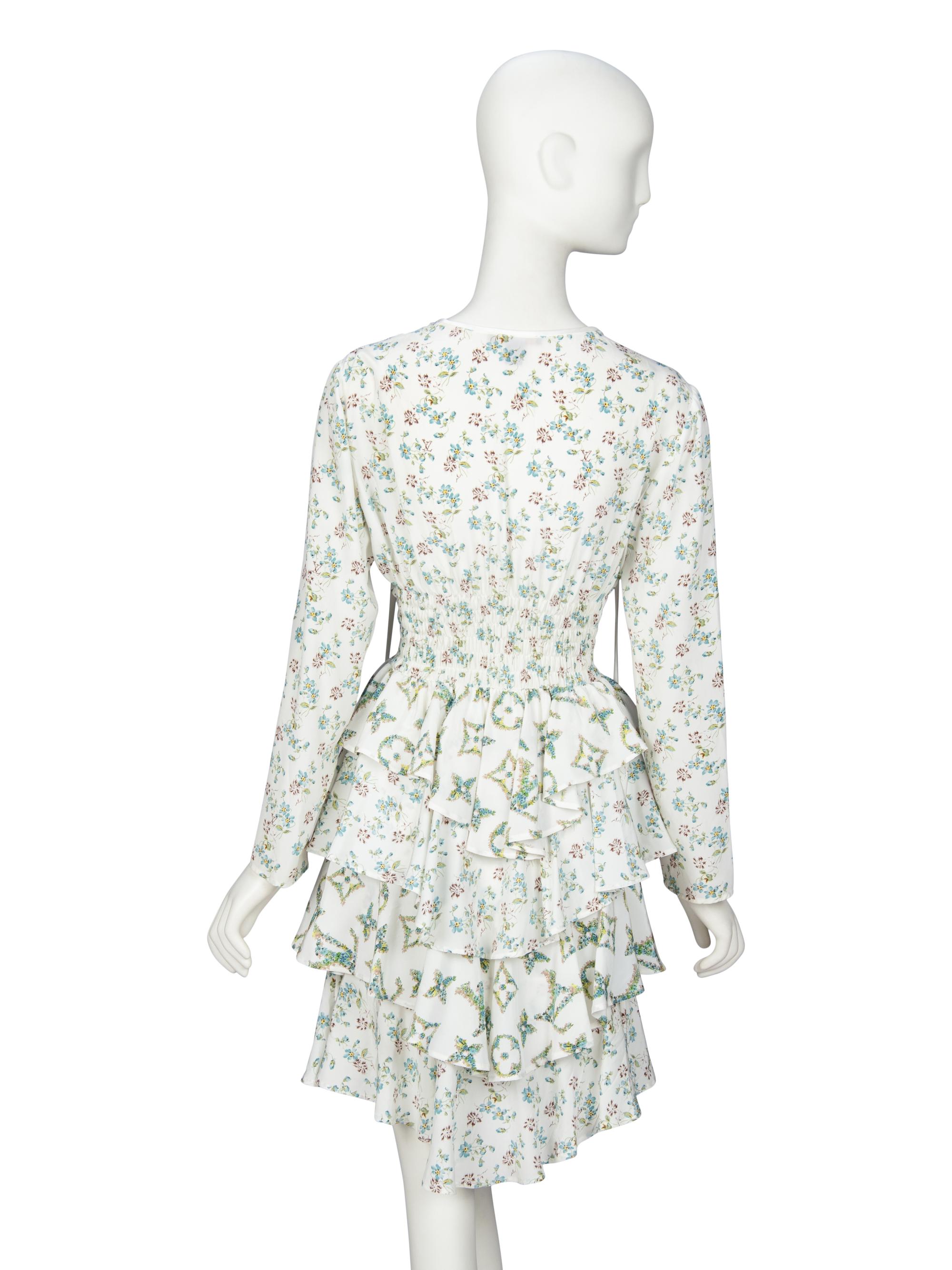 LOUIS VUITTON, FLORAL SILK RUFFLE DRESS