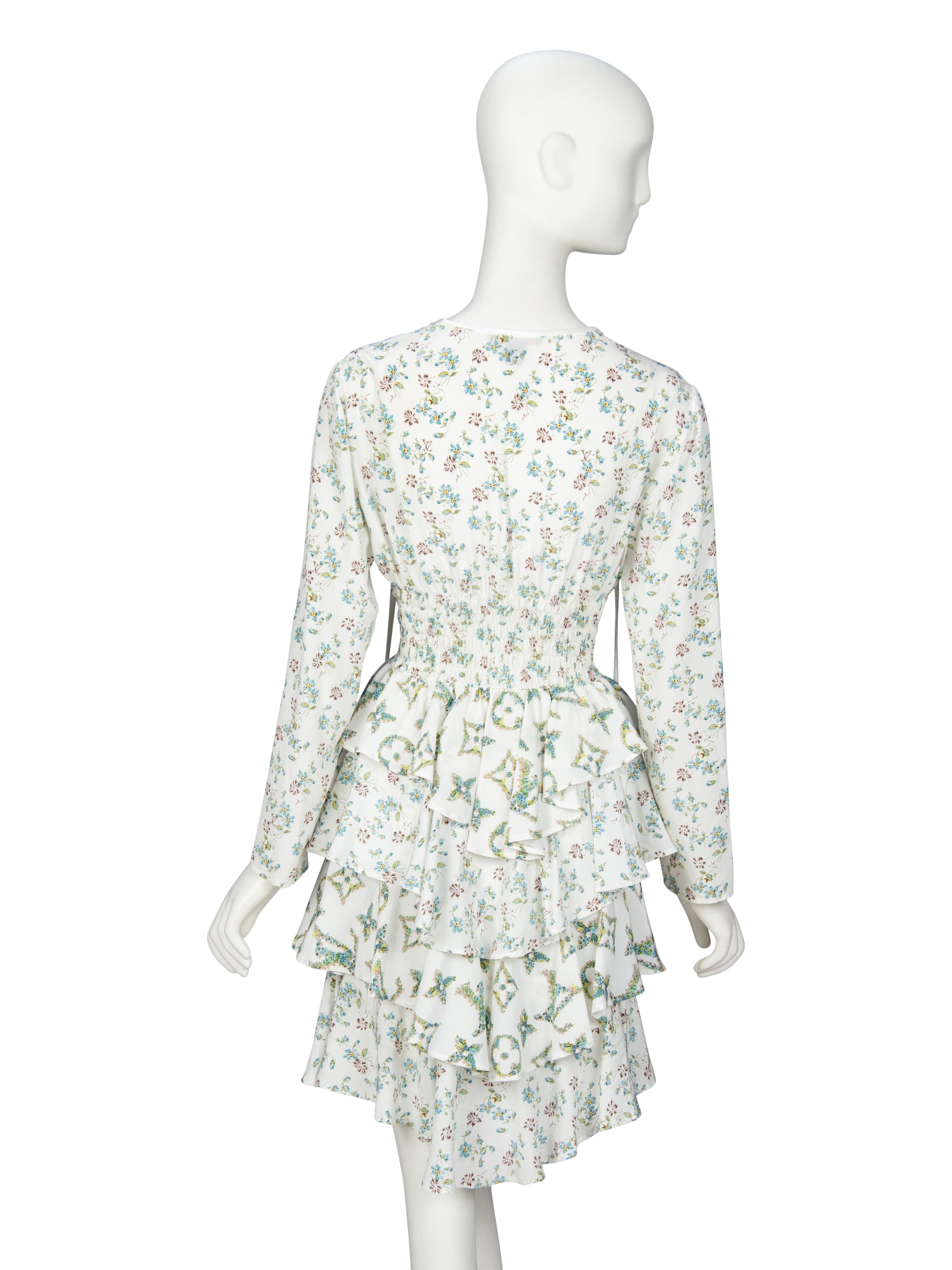 LOUIS VUITTON, FLORAL SILK RUFFLE DRESS