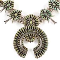 Zuni Sterling Silver and Petit Point Turquoise Squash Blossom Necklace