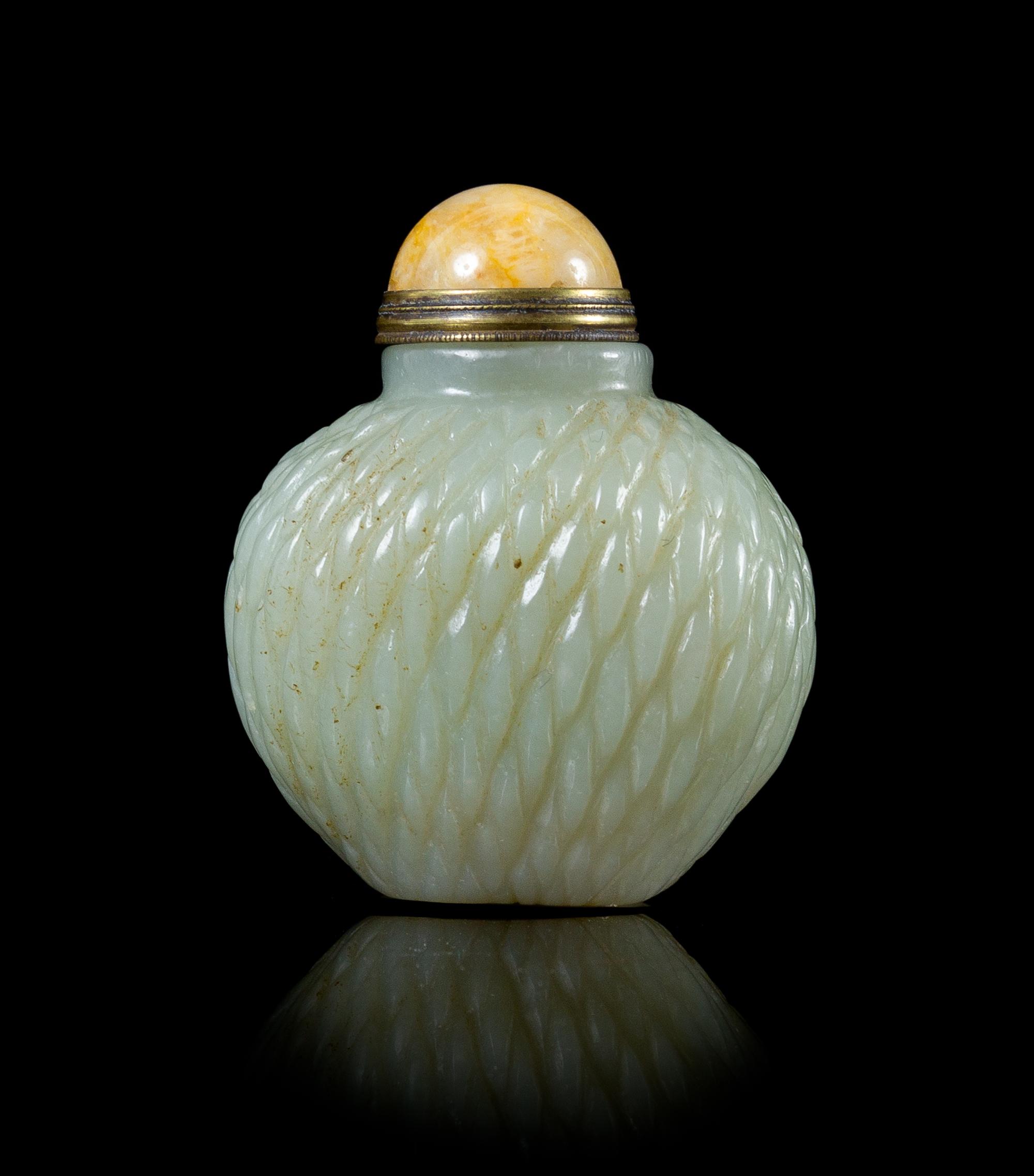 A Celadon Jade Snuff Bottle Height 2 1/2 inches.