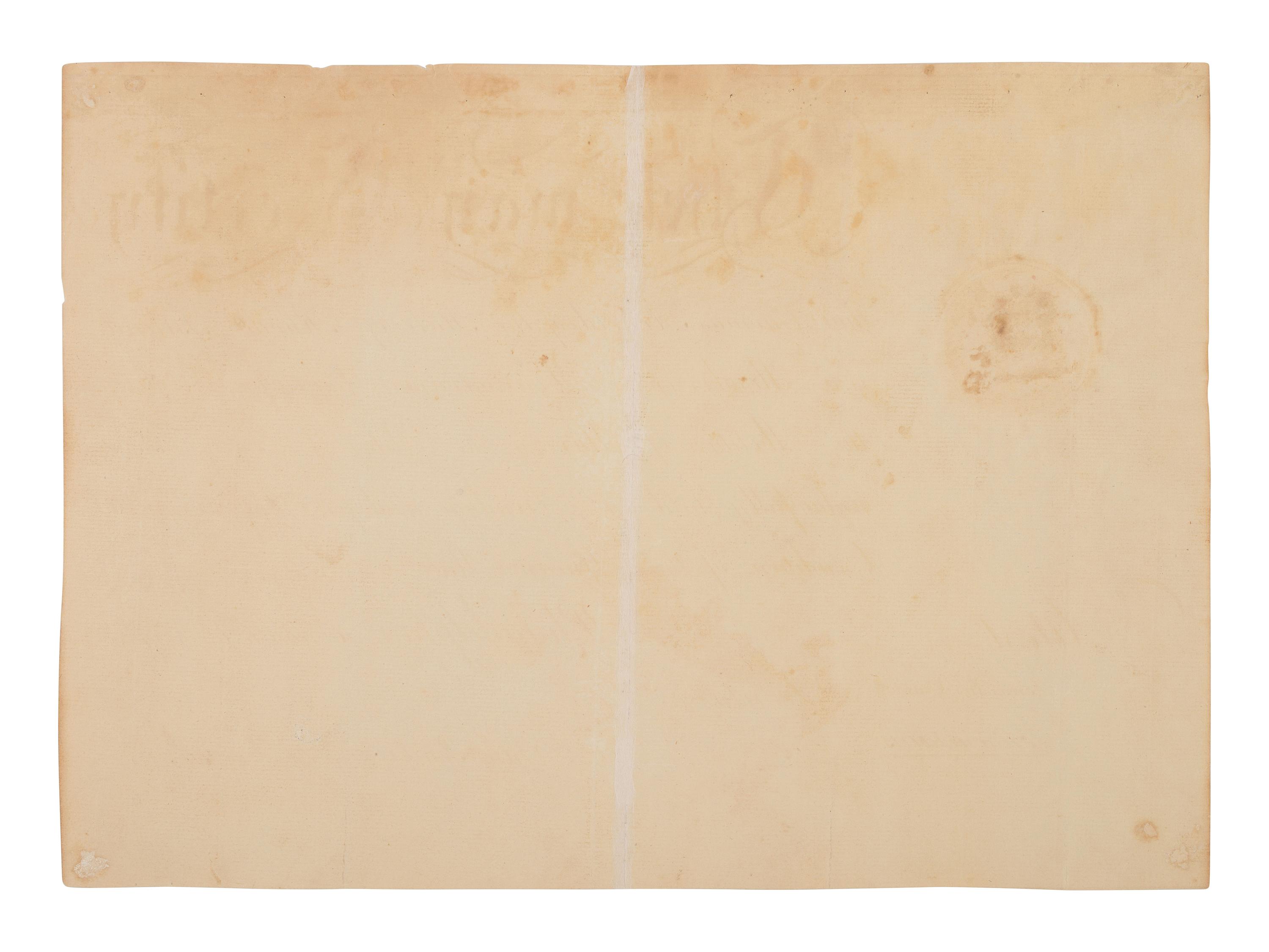 [AFRICAN AMERICANA] -- [ABOLITION]. PEMBERTON, James (1723-1809). Membership Certificate signed ("Jams. Pemberton") as President of the "Pennsylvania Society for Promoting the Abolition of Slavery...." Philadelphia, 6 October 1792.
