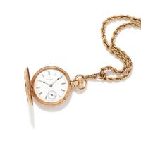 HAMPDEN, 14K TRICOLOR GOLD AND DIAMOND HUNTER CASE POCKET WATCH