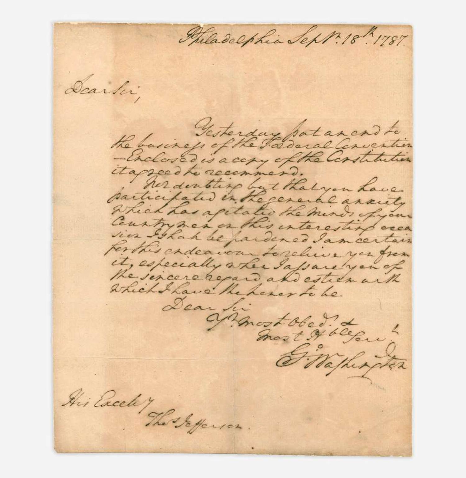 Washington, George, and (Thomas Jefferson) Autograph Letter, signed