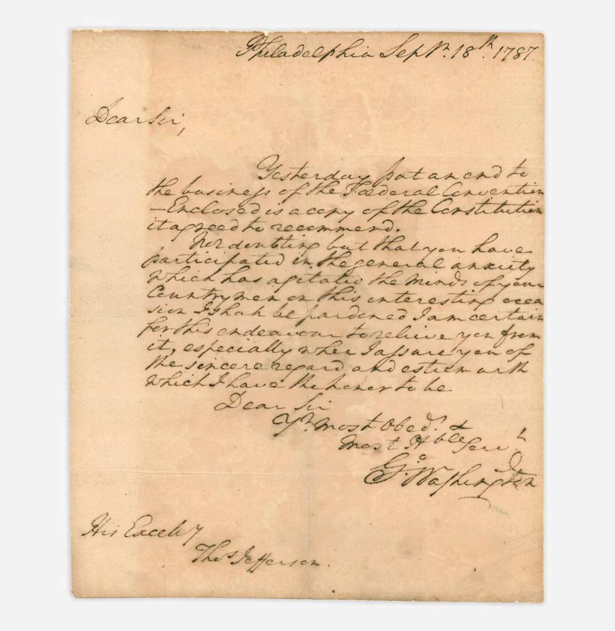 Washington, George, and (Thomas Jefferson) Autograph Letter, signed