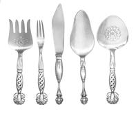 A Set of Five Danish Silver Serving Articles, Georg Jensen Silversmithy, Copenhagen, 1945-77, comprising a fish slice and cake server i