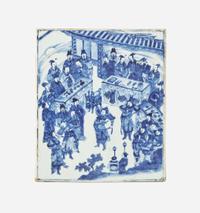 A Chinese blue and white porcelain figural plaque 青花人物故事瓷板 Kangxi period ??