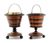 A Near Pair of Dutch Walnut and Part Ebonized Peat Buckets