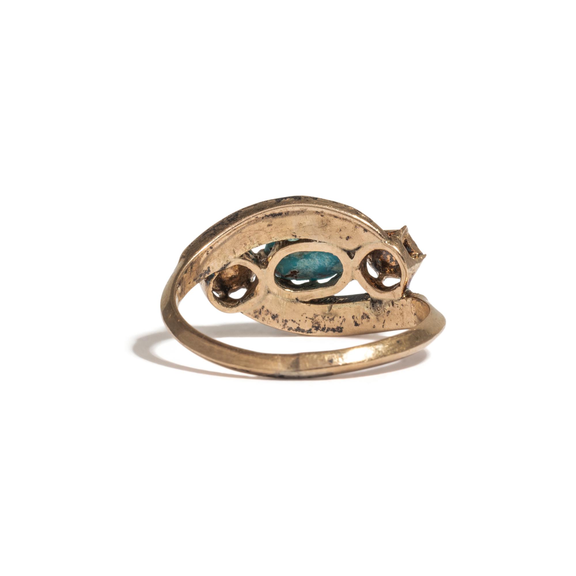 GEORGIAN, YELLOW GOLD, TURQUOISE, AND DIAMOND RING