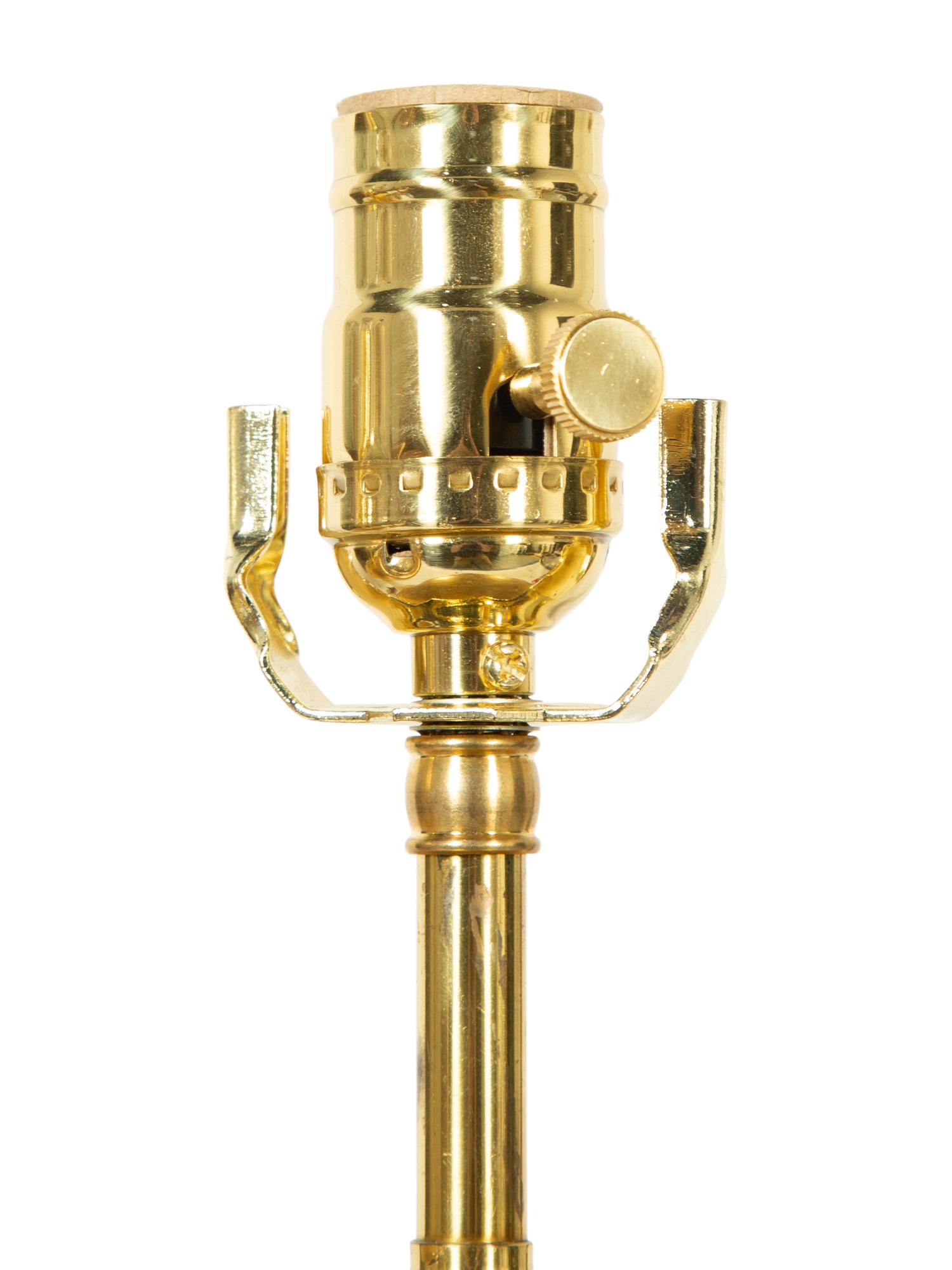 A Pair of Gilt Decorated Opaline Glass Lamps with Giltwood Mounts