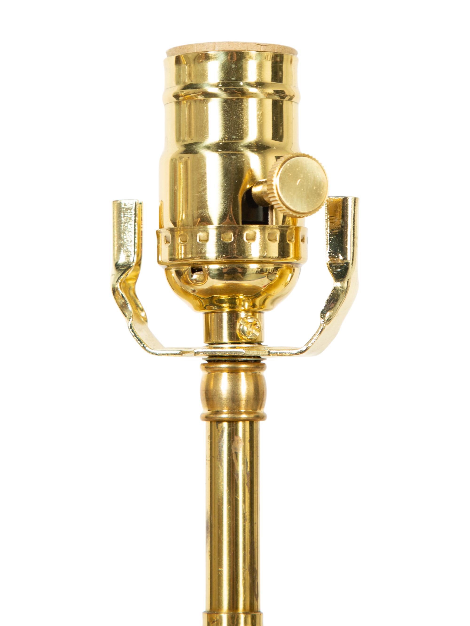A Pair of Gilt Decorated Opaline Glass Lamps with Giltwood Mounts