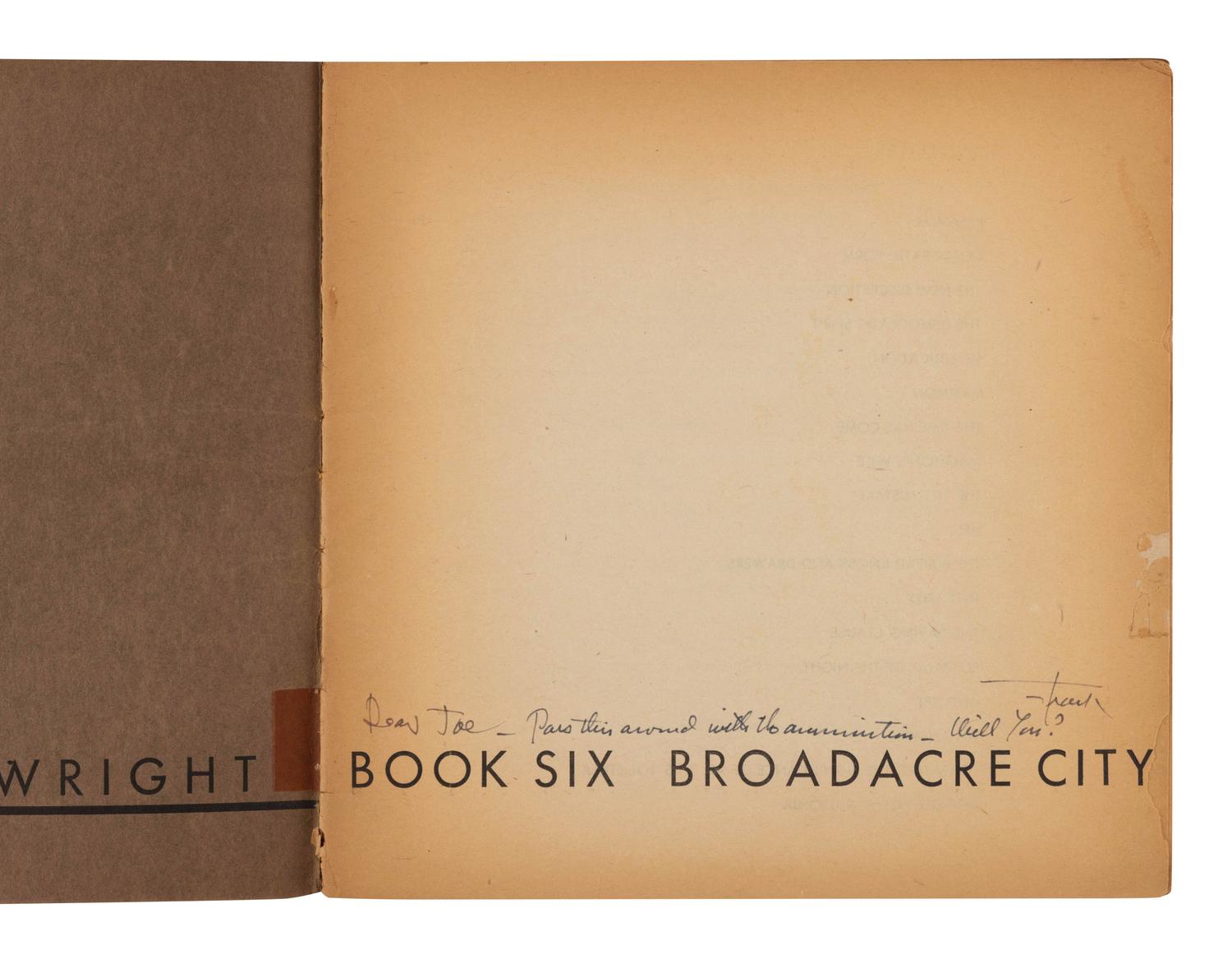 WRIGHT, Frank Lloyd (1869-1959). An Autobiography. Book Six: Broadacre City . [Spring Green, WI: The Taliesin Press,1943].