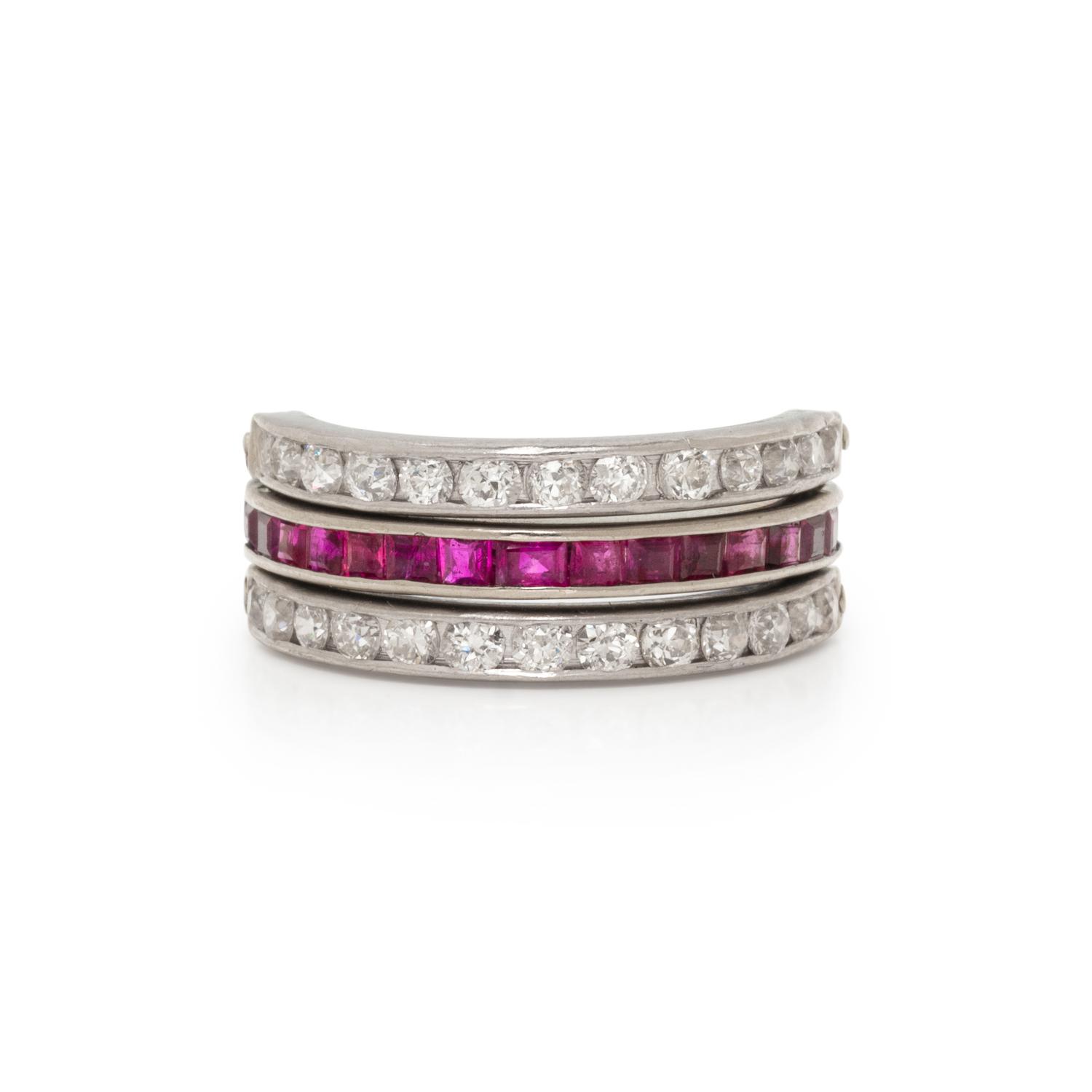 PLATINUM, DIAMOND, RUBY AND SAPPHIRE ETERNITY FLIP RING