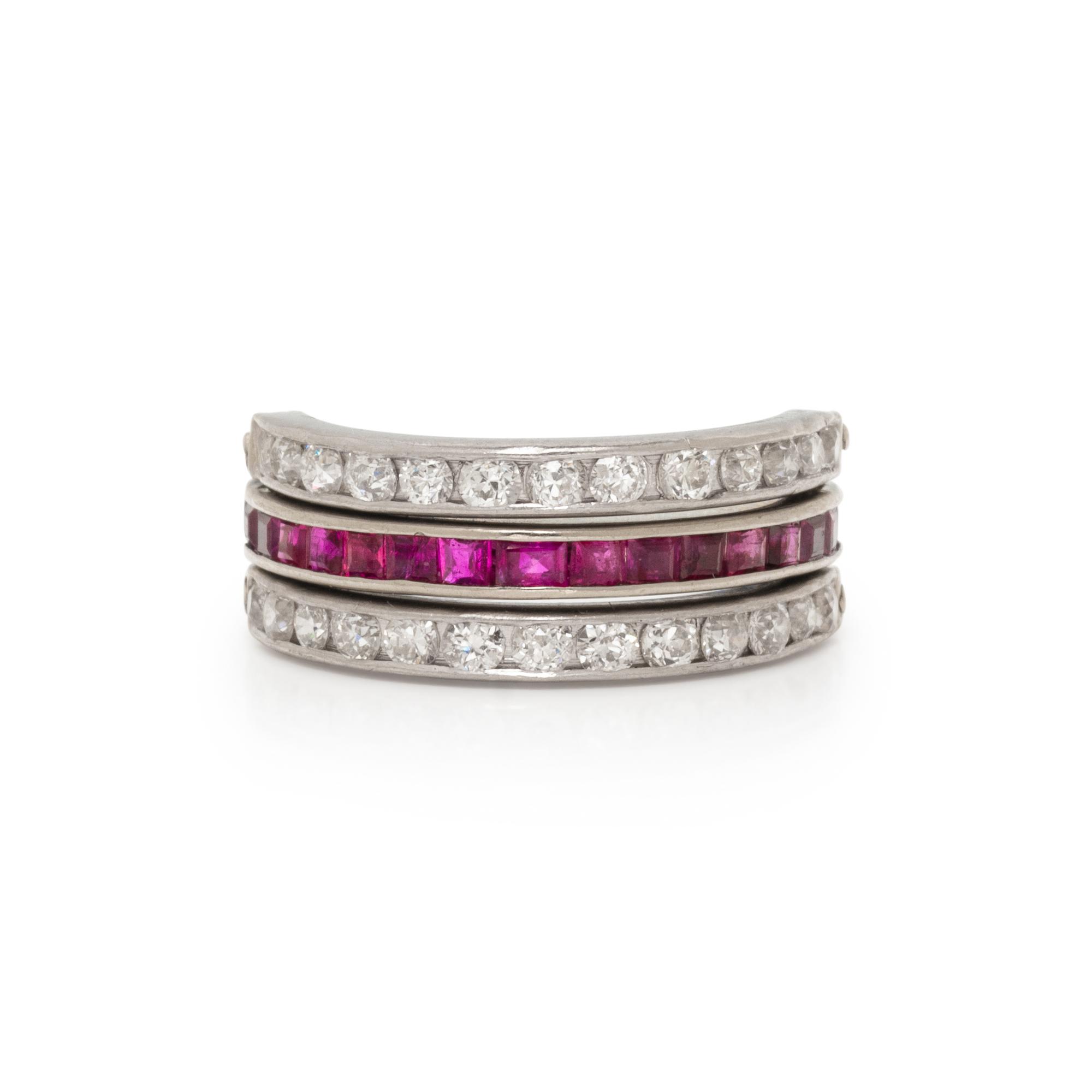 PLATINUM, DIAMOND, RUBY AND SAPPHIRE ETERNITY FLIP RING