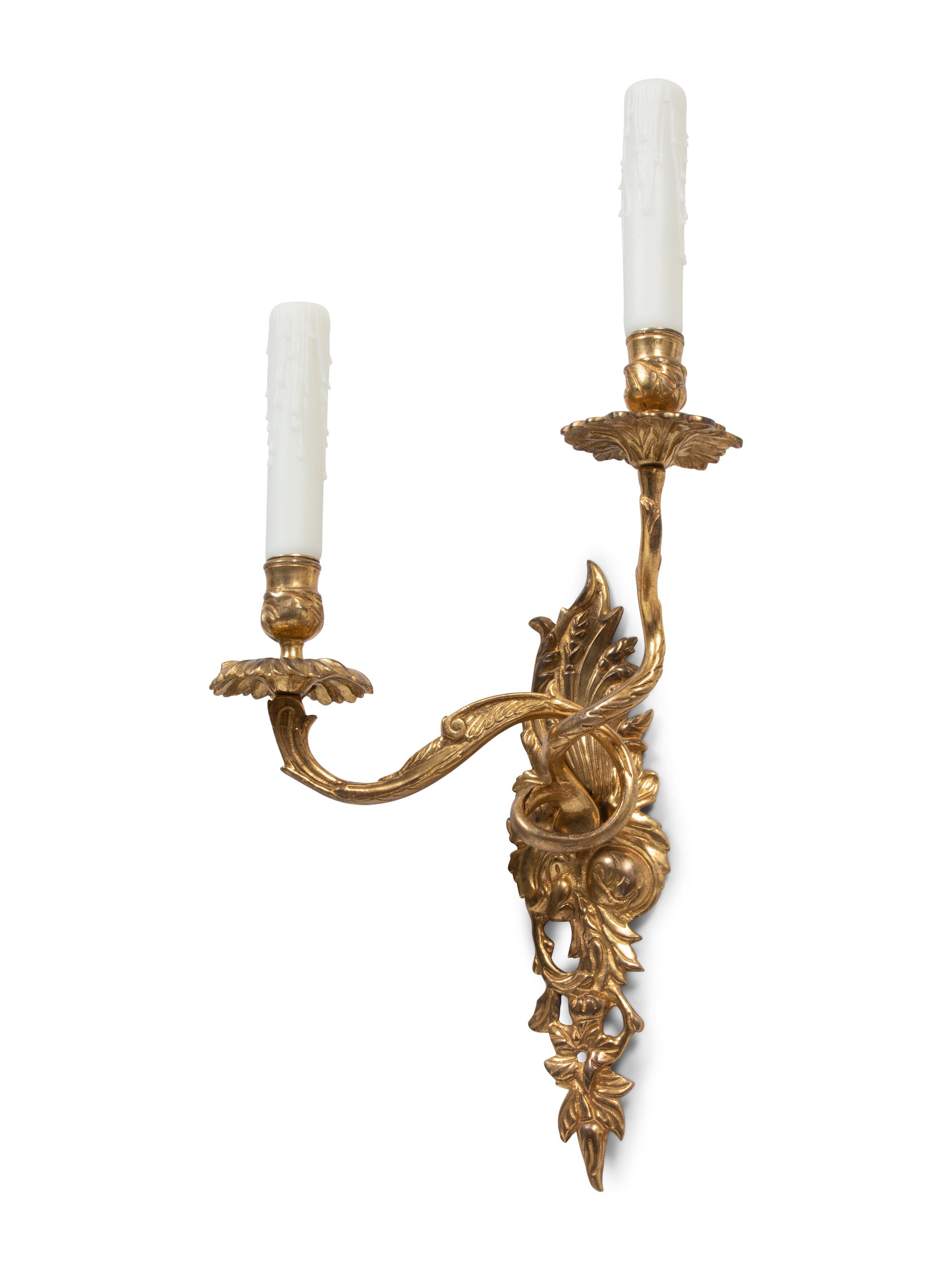 A Pair of Rococo Style Gilt Metal Sconces