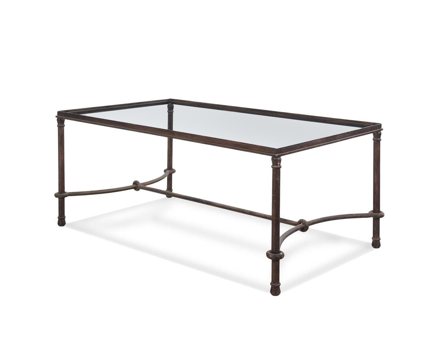 A Glass Mounted Metal Patio Low Table