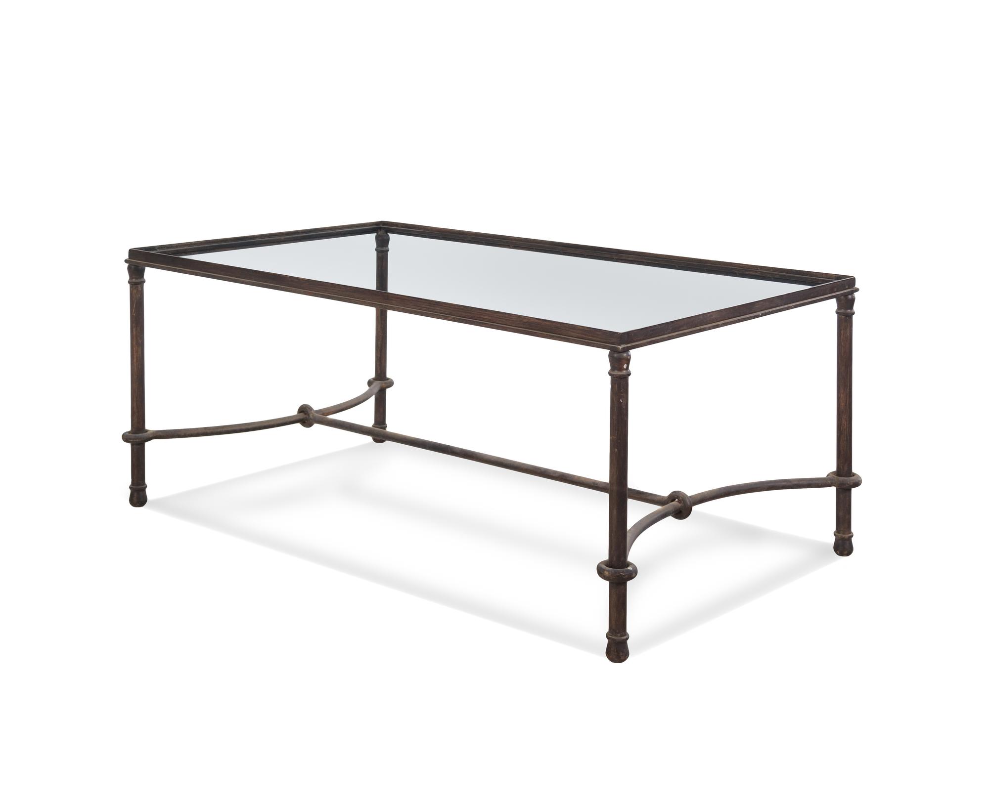A Glass Mounted Metal Patio Low Table