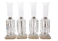 Four Molded Glass and Cut Crystal Single Light Candelabra Height 24 inches. — 19TH CENTURY
