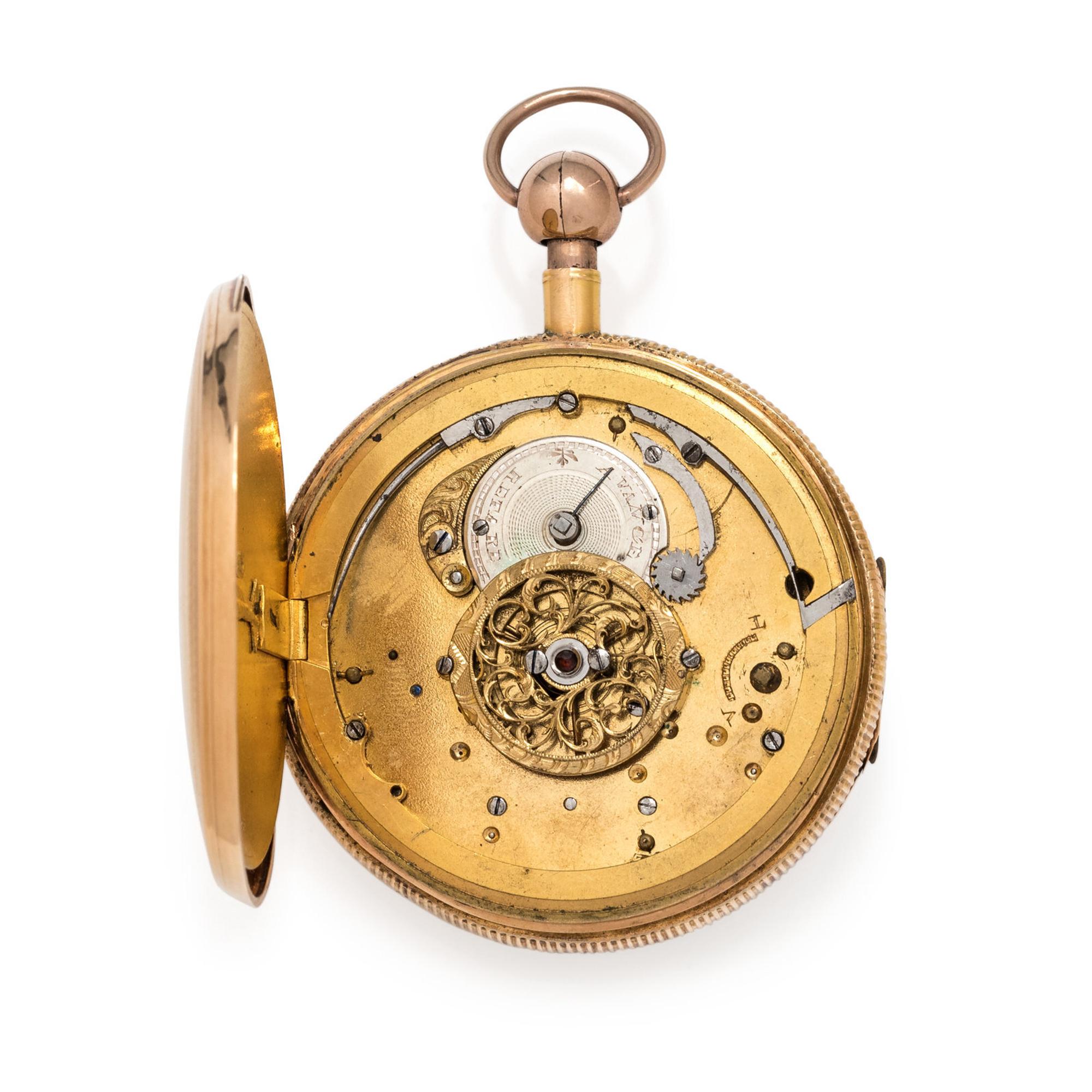 A Historic 18 Karat Tricolor Gold Open Face Jacquemart Automaton Quarter Repeater Pocket Watch Purportedly Owned by Marquis de Lafayette