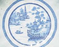 A Pair of Chinese Export Blue and White Porcelain Footed Bowls