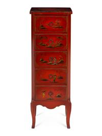 A Chinoiserie Decorated Lacquered Tall Chest