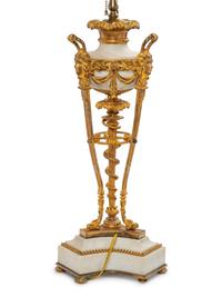 A Neoclassical Gilt Bronze and White Marble Cassolette Mounted as a Lamp