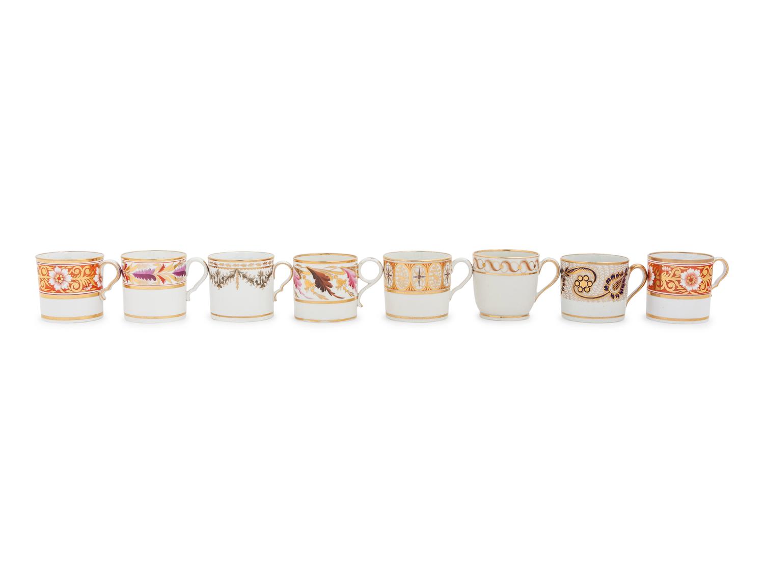 A Group of Eight English Porcelain Coffee Canns