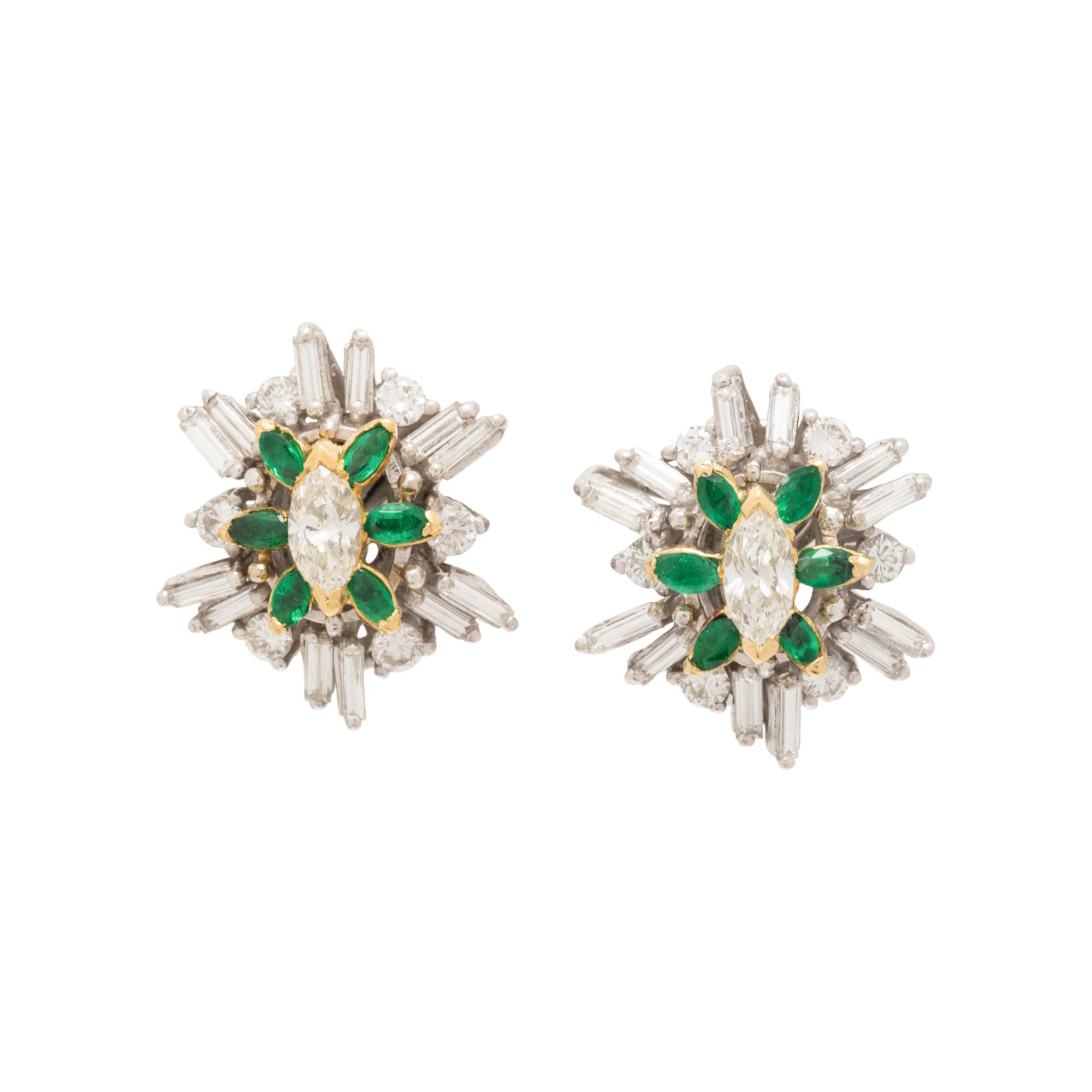 DIAMOND AND EMERALD EARRINGS AND PENDANT NECKLACE