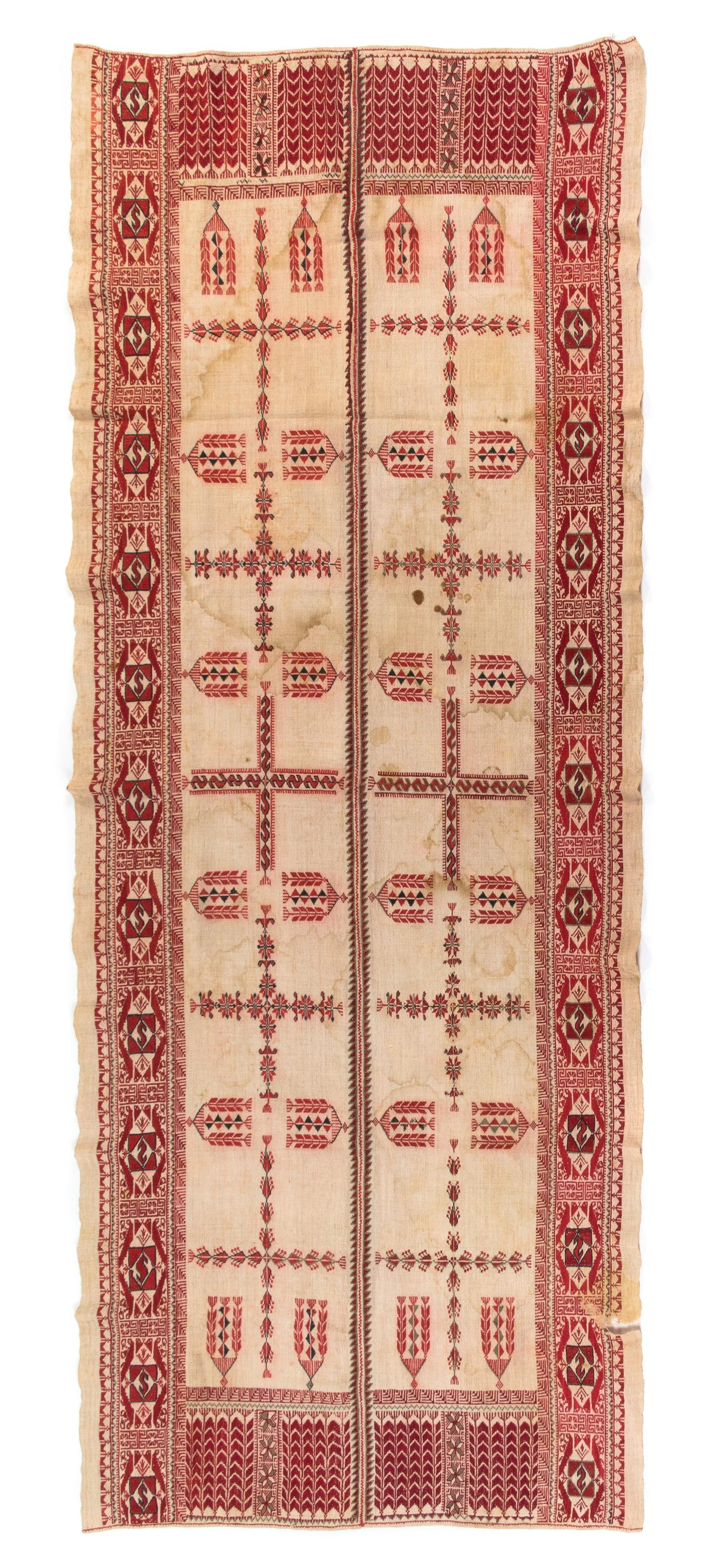 A Palestinian Embroidered Linen Wedding Veil 78 x 30 inches. — RAMALLAH
