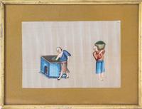 Six Chinese Export Ink and Color on Pith Paintings 6 1/2 x 9 1/4 inches (largest image). — 19TH CENTURY