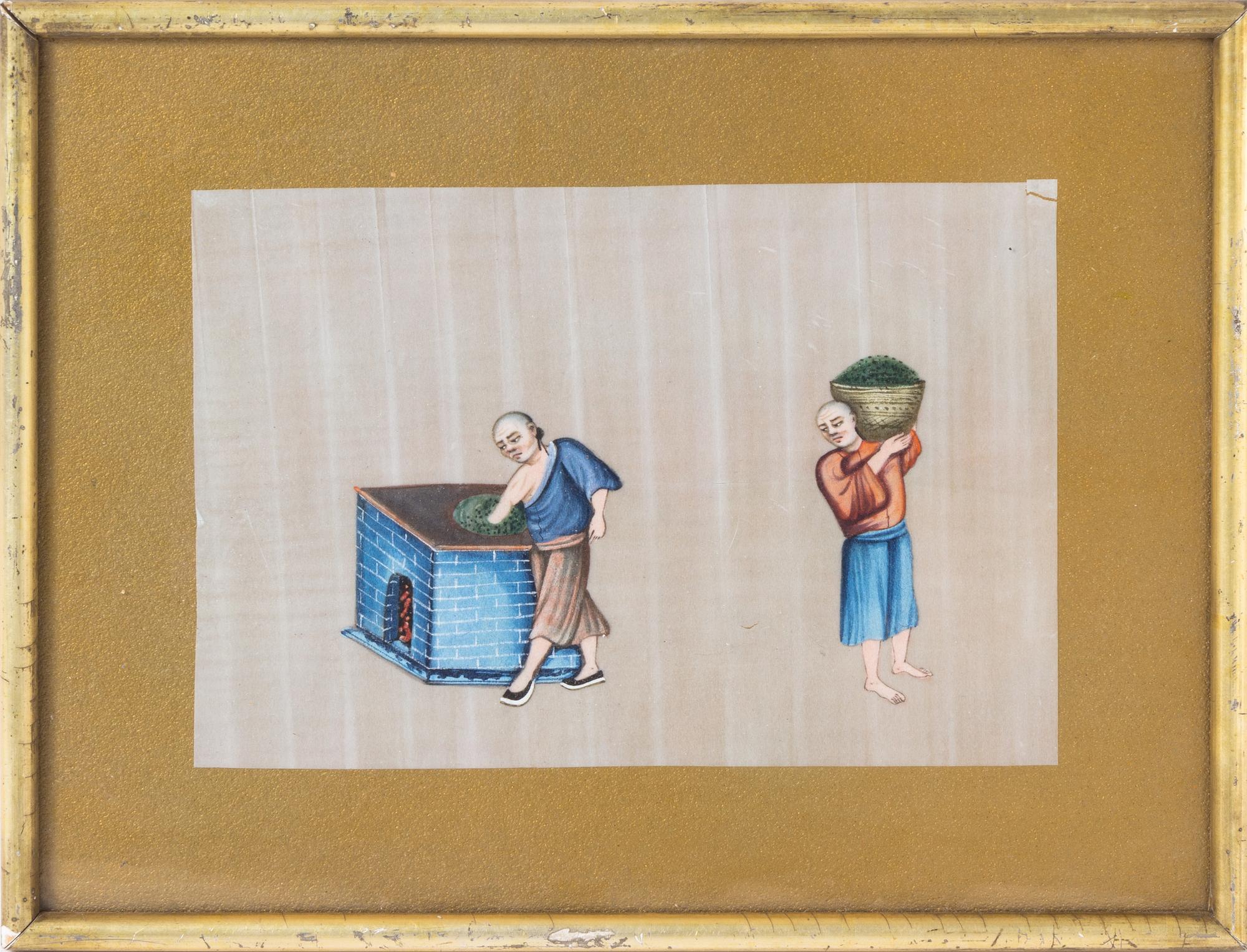 Six Chinese Export Ink and Color on Pith Paintings 6 1/2 x 9 1/4 inches (largest image). — 19TH CENTURY