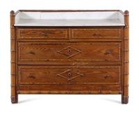 A Victorian Bamboo-Carved Pine Marble-Top Chest of Drawers
