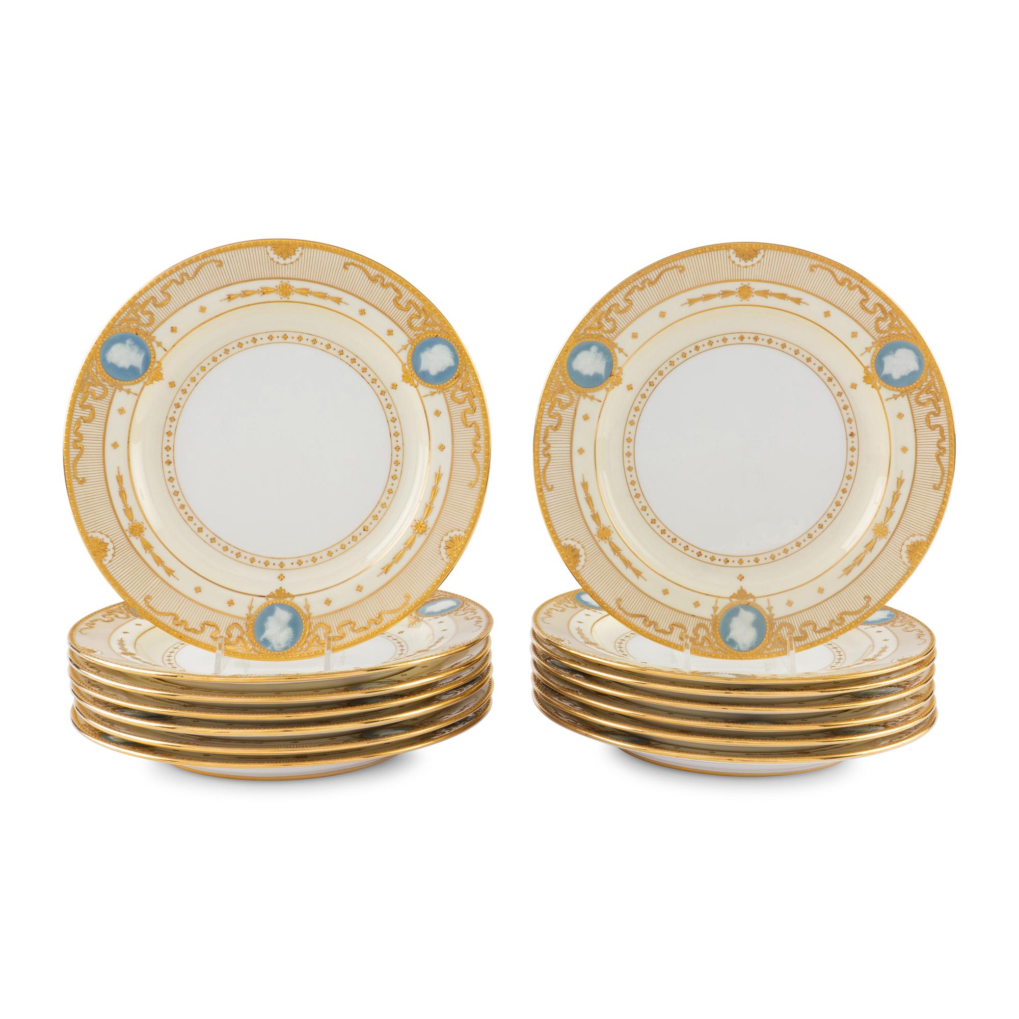 A Set of Fourteen Minton Pâte-sur-Pâte Porcelain Plates