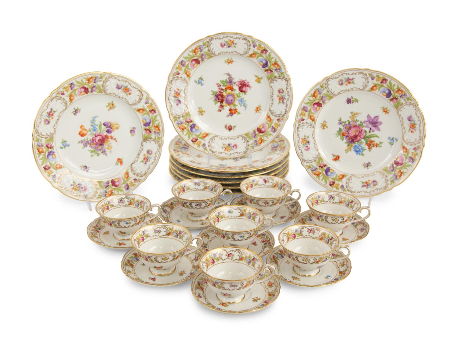 A Group of Bavarian Dresden Flowers Porcelain Tableware