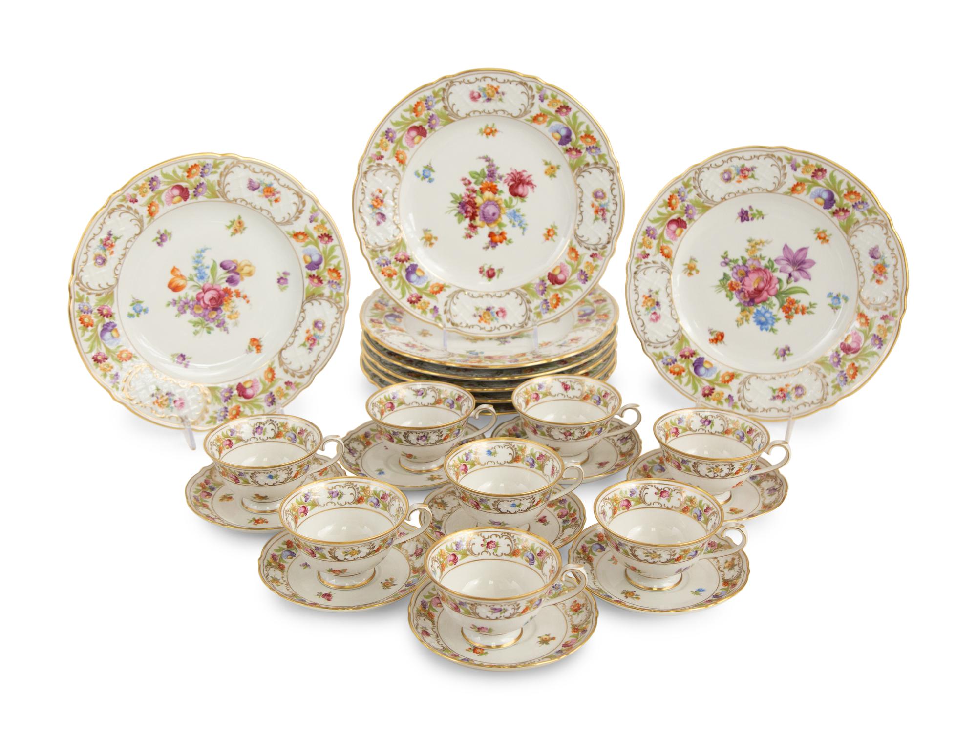 A Group of Bavarian Dresden Flowers Porcelain Tableware