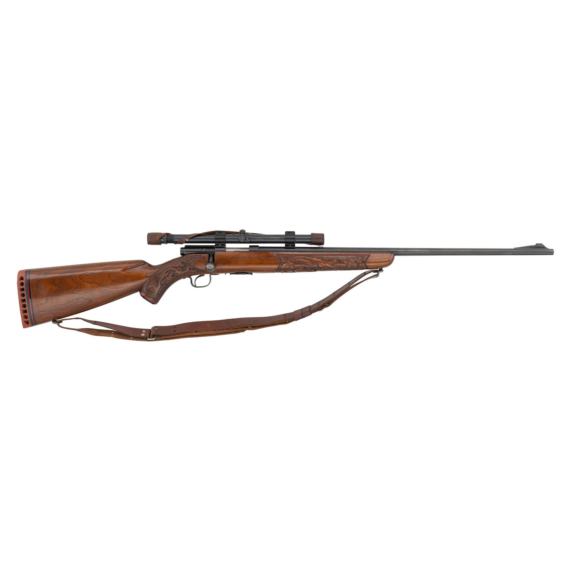 **Winchester Model 43 Rifle in .218 Bee with Custom Carved Stock and Weaver G6 Scope
