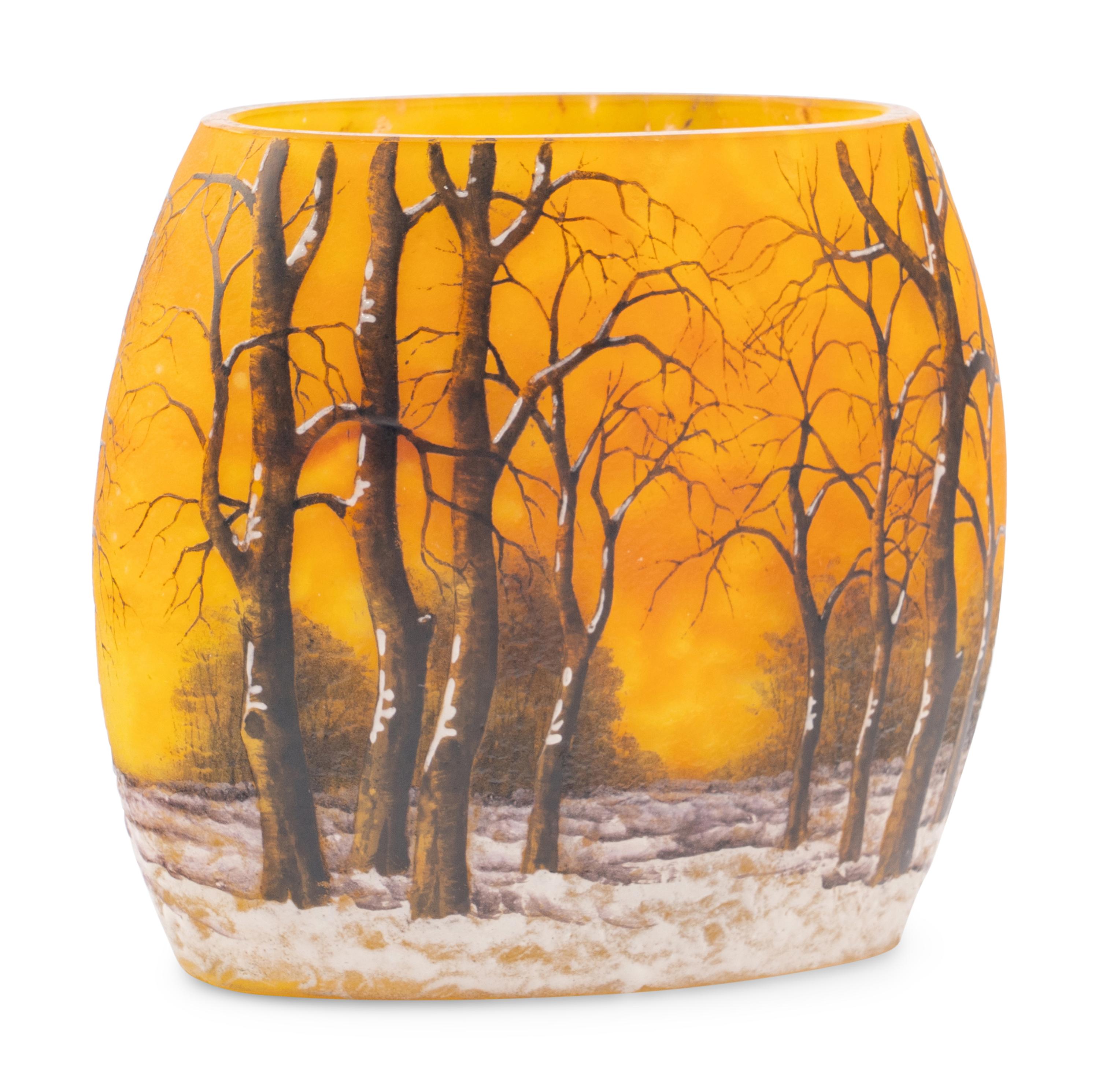 A Daum Nancy 'Winter' Enameled Glass Pillow Vase