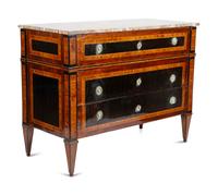 A North Italian Neoclassical Palisander, Ebony and Marquetry Marble-Top Bureau Commode