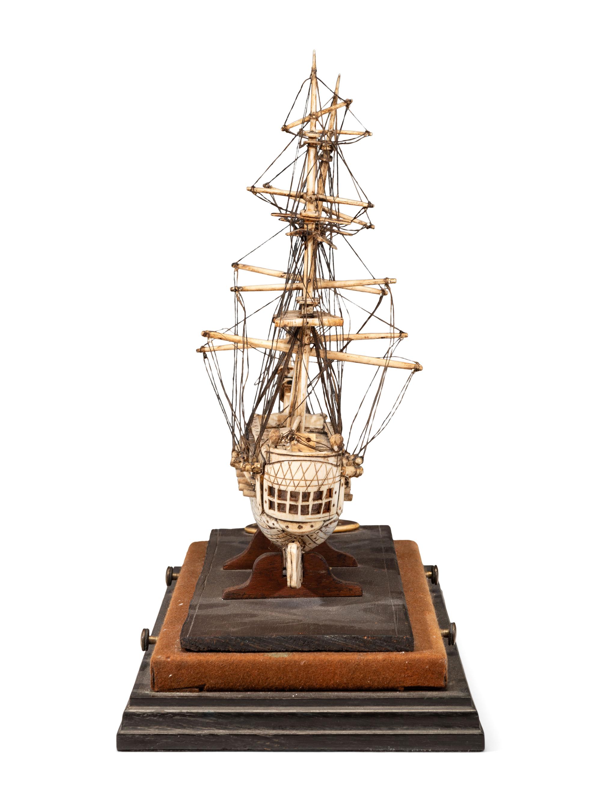 A Prisoner of War Carved Bone Ship Model of the Sea Flower
