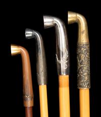 Five Chinese and Japanese Metal Mounted Bamboo Smoking Pipes