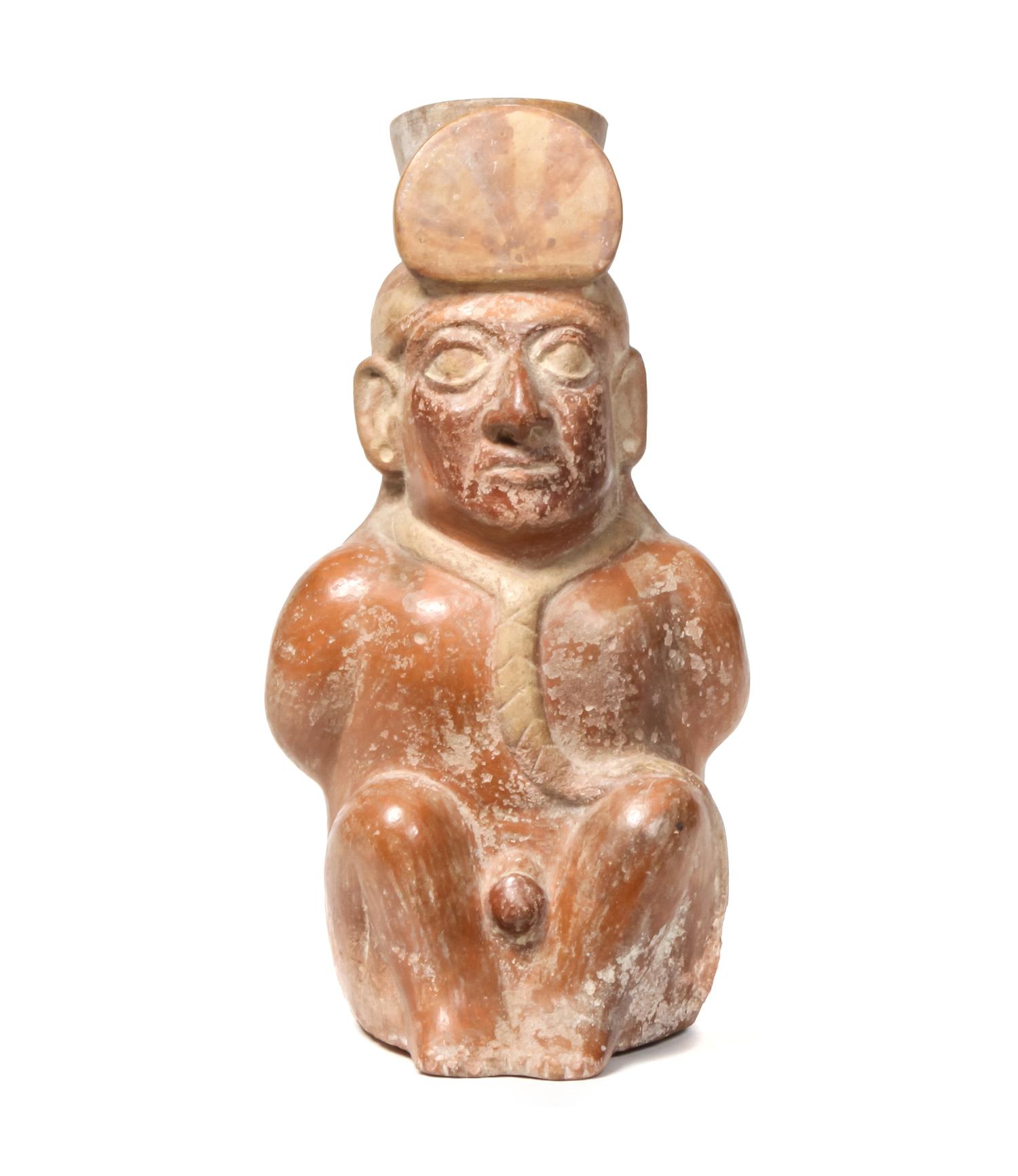 Middle Mochica Seated Captive Height 12 x width 6 1/2 x depth 5 inches