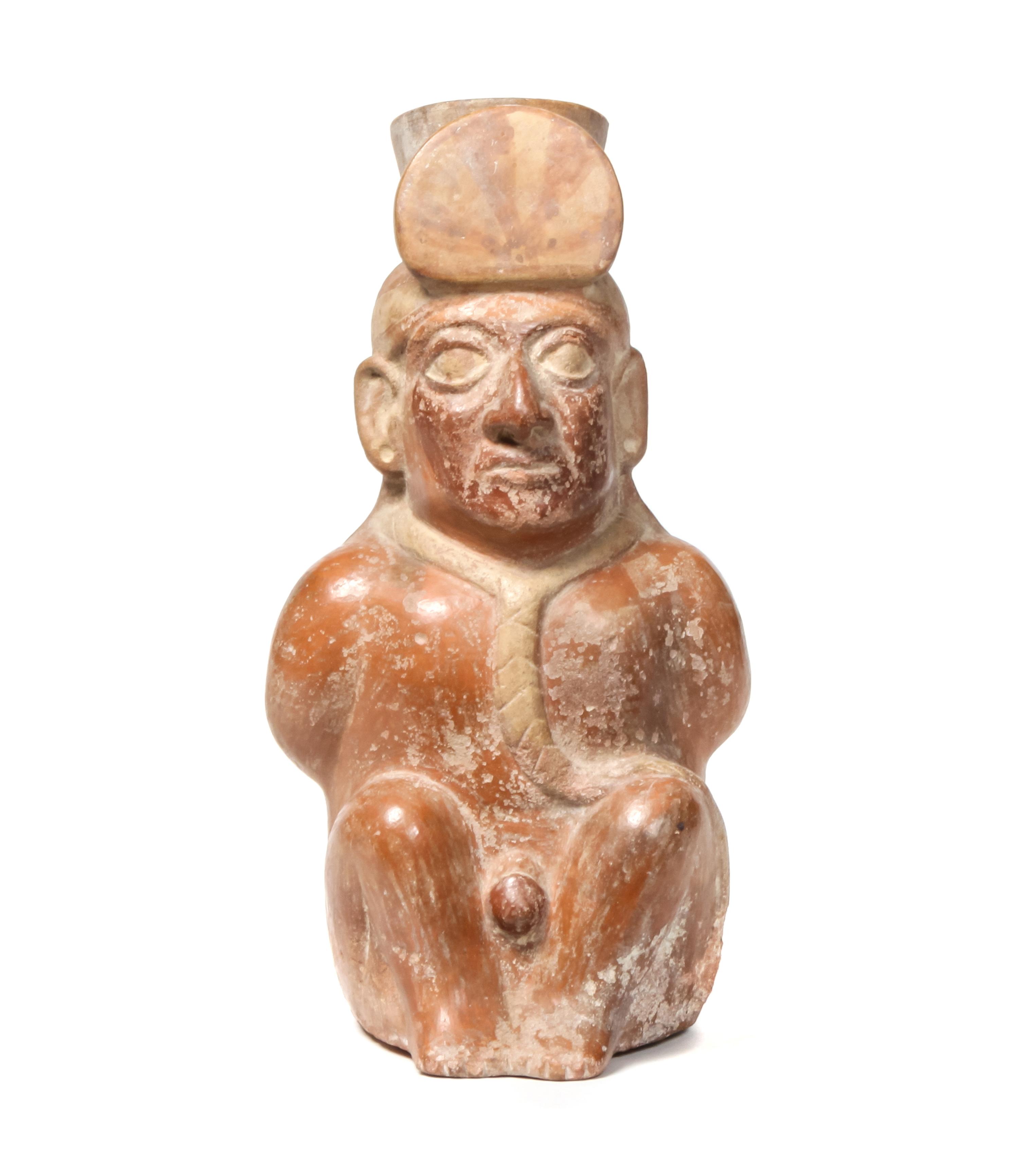 Middle Mochica Seated Captive Height 12 x width 6 1/2 x depth 5 inches