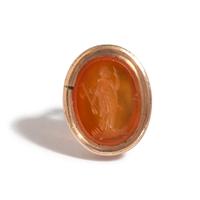 A Roman Carnelian Ring Stone with the Goddess Fortuna — Set in a brass stamp