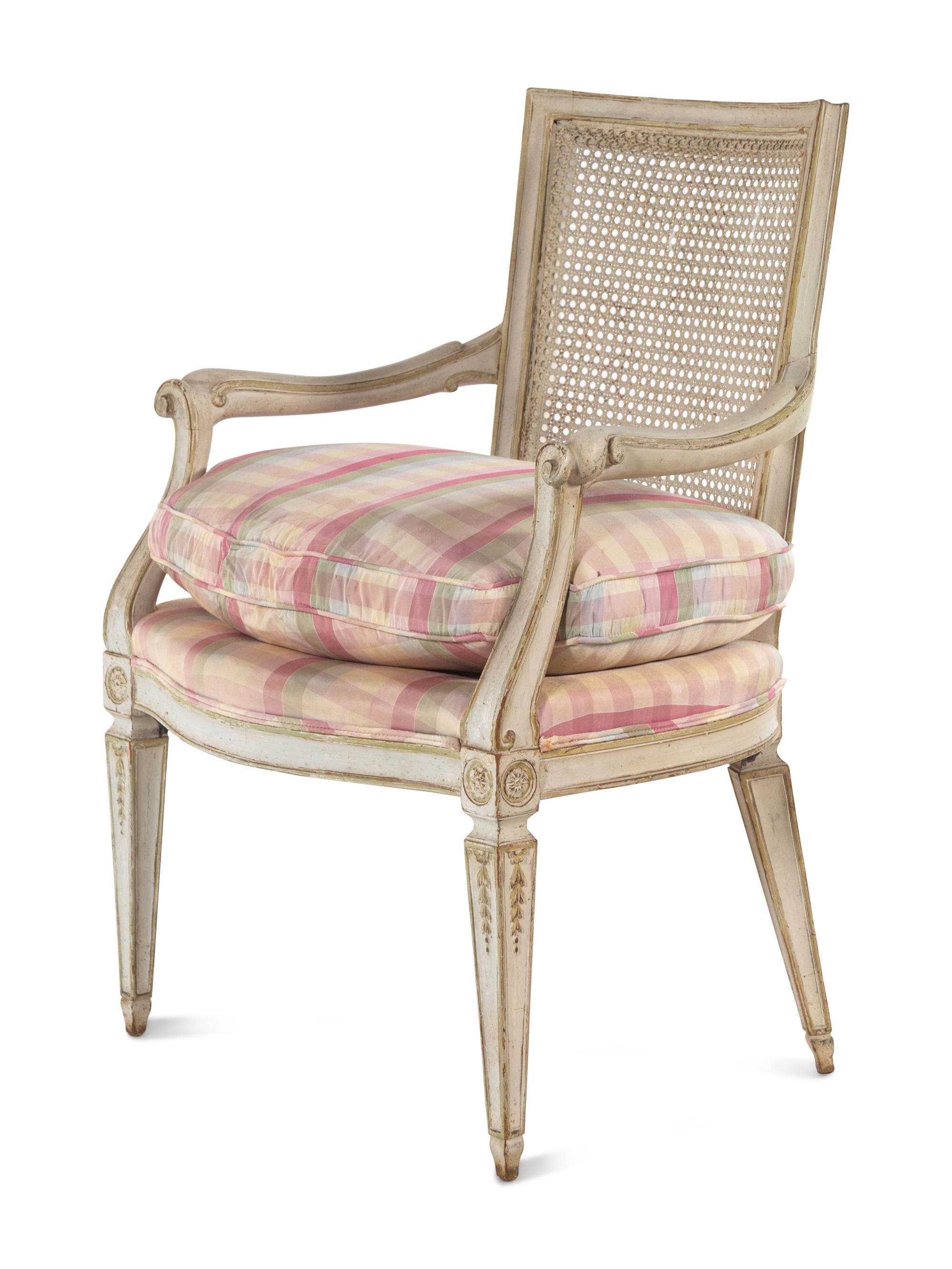 An Italian White-Painted Cane Back Fauteuil
