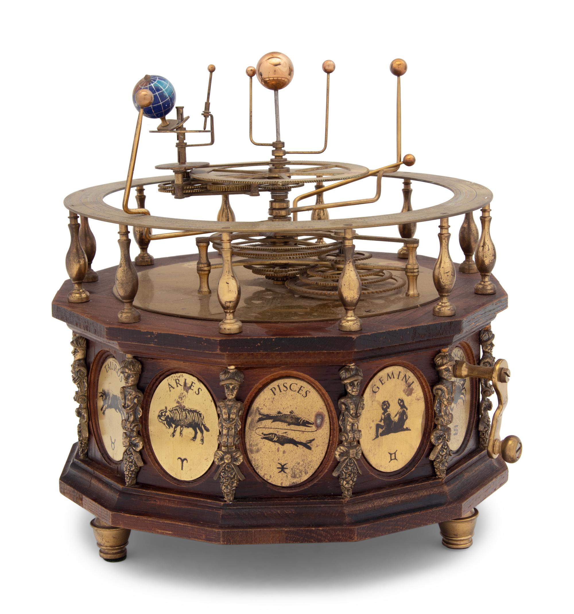 A Continental Brass and Enameled Orrery