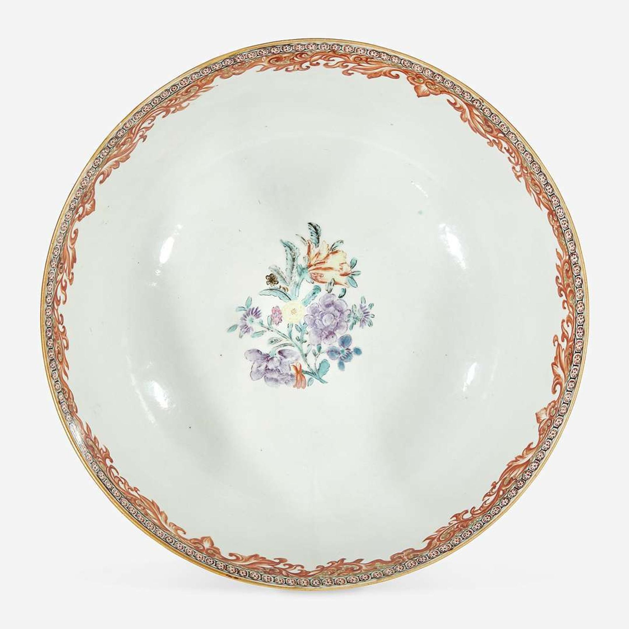 A Chinese export famille rose-decorated porcelain figural punchbowl late 18th Century
