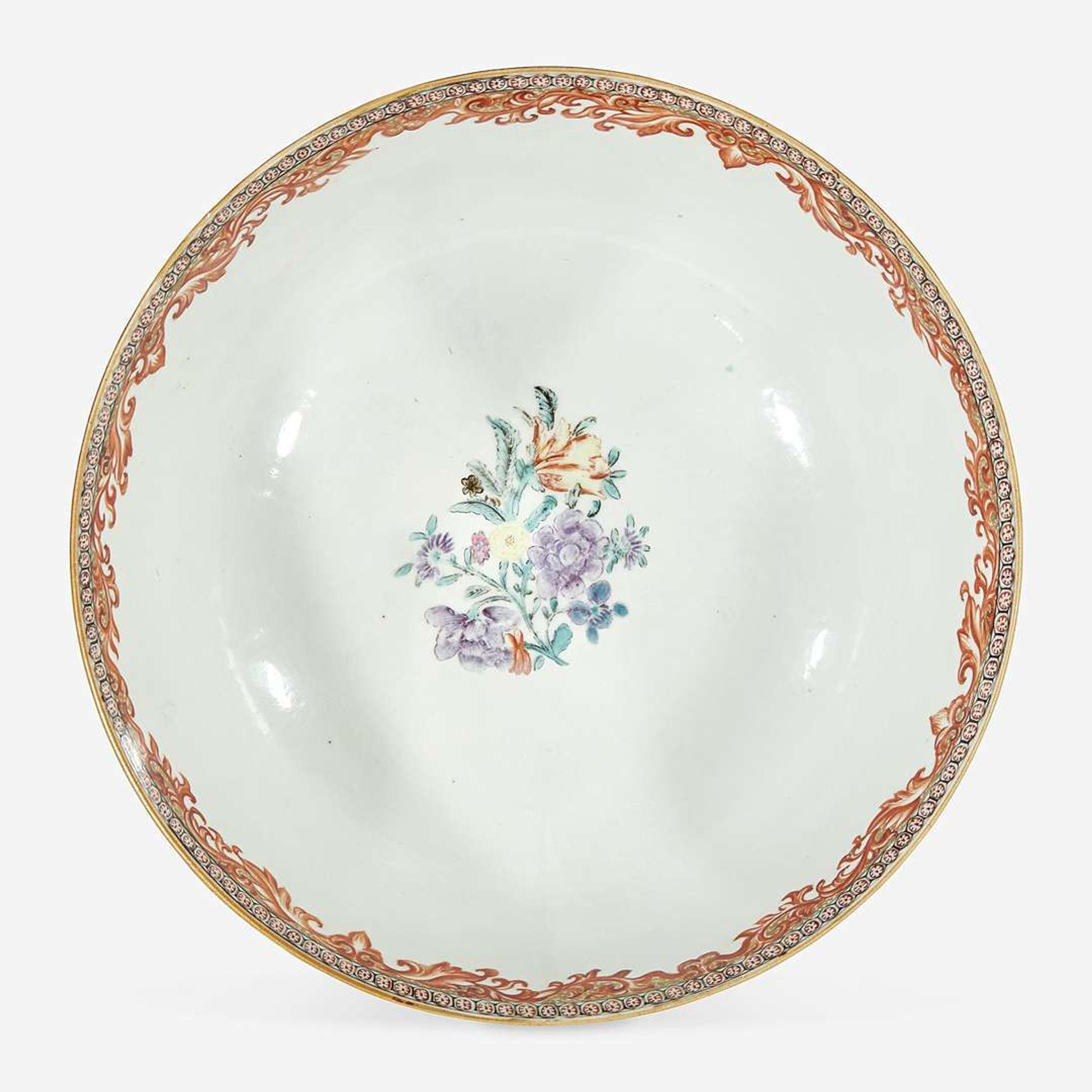 A Chinese export famille rose-decorated porcelain figural punchbowl late 18th Century