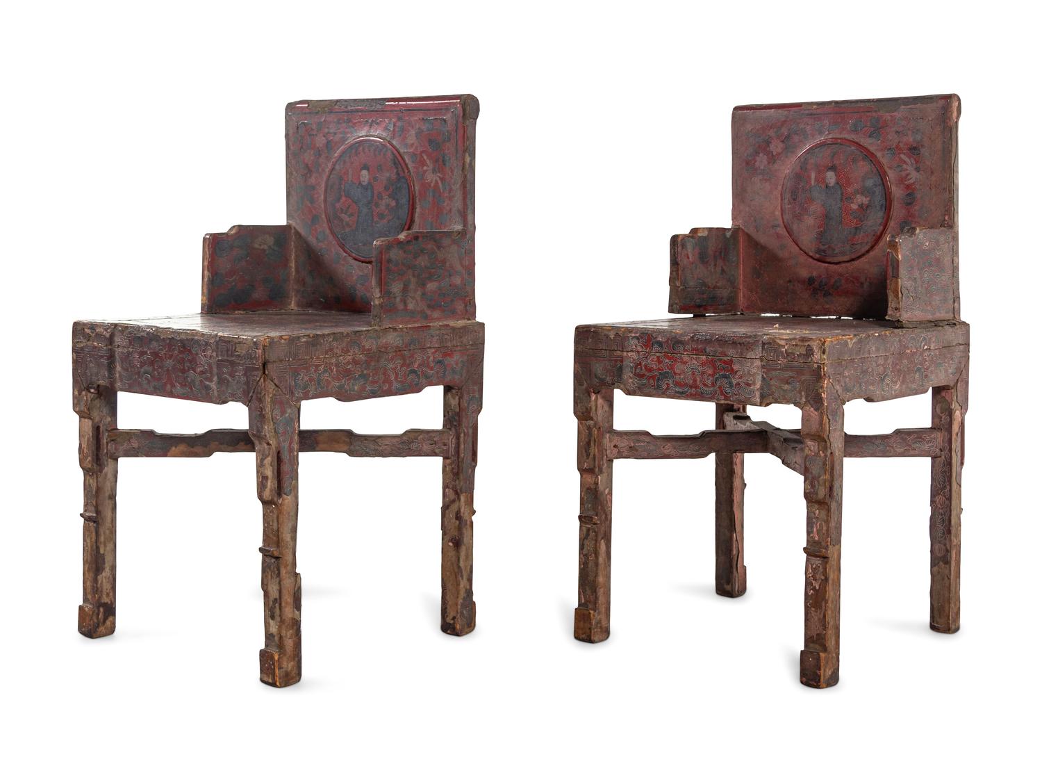 A Pair of Chinese Lacquered Armchairs