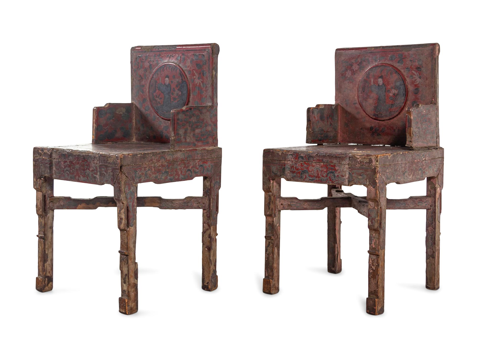 A Pair of Chinese Lacquered Armchairs